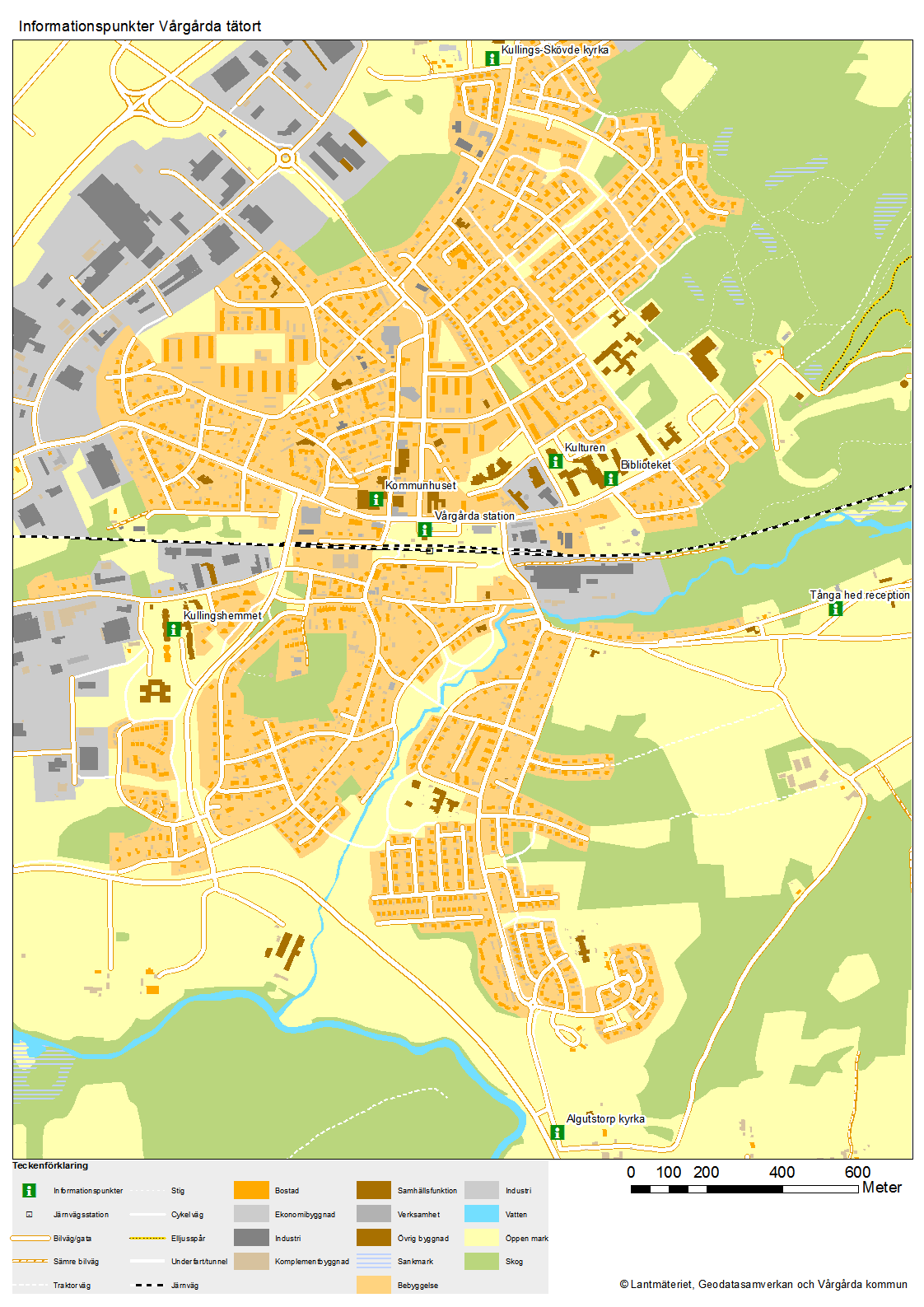 Karta över informationspunkter tätorten i Vårgårda