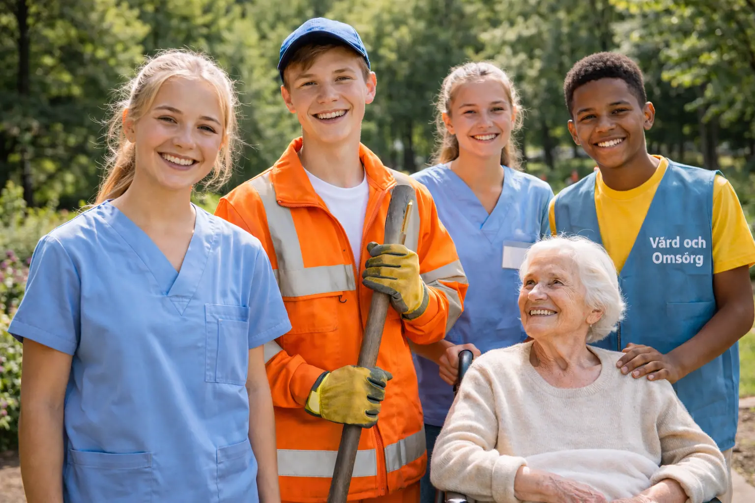 olika feriejobb av tre ungdomar