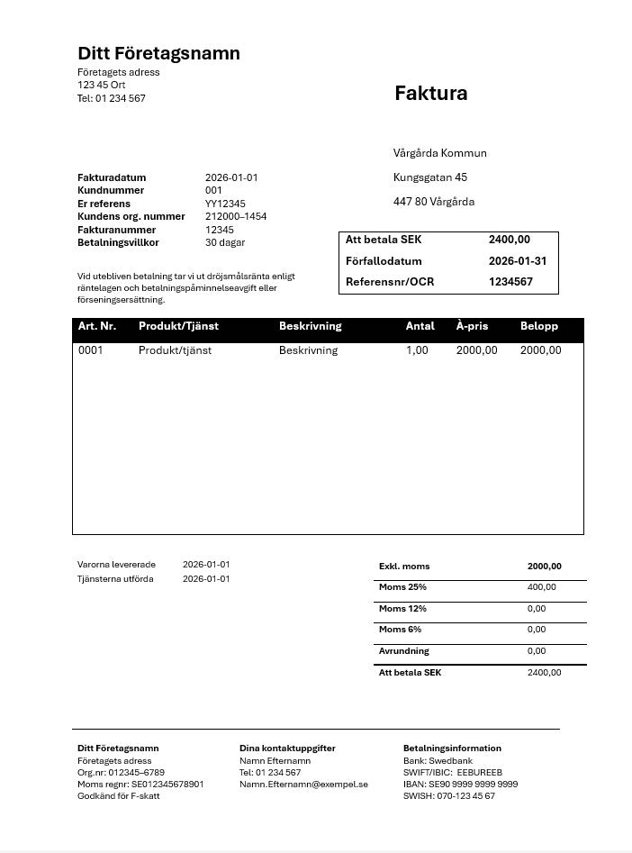Bild på en faktura till Vårgårda kommun