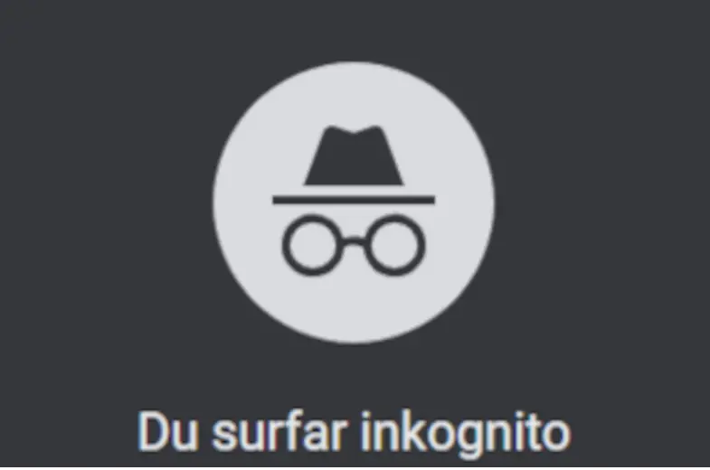 Bild på en man med hatt och glasögon med texten du surfar inkognito