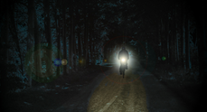 Person som cyklar i mörkret med lysande reflexer