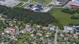 Flygbild över Flaskeberget och omgivande bebyggelse